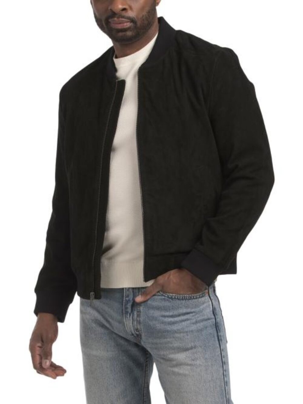COLE HAAN Suede Bomber Jacket